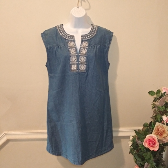 Knox Rose Boho Embroidered Chambray Mini Dress - Picture 2 of 10